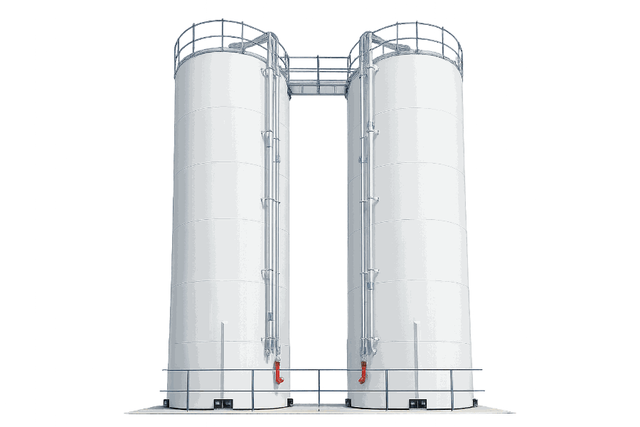 Two Novatec outdoor resin storage silos